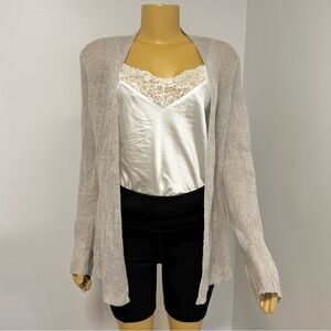 Eileen Fisher Cream Gray Open-Front Linen Cardigan Size Large‎